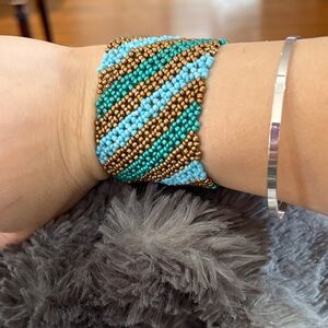 Handmade Seed Bead Bracelet in Turquoise, Teal & Bronze